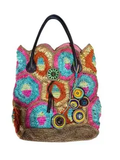 カラフル花柄刺繍かごバッグ