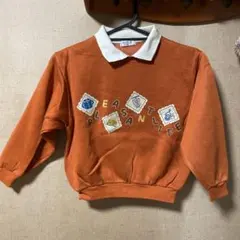 オレンジ色刺繍ポロカラー トレーナー