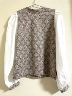 Khalita かりた 長袖ブラウス ブラウンとホワイトのパターン M しまむら