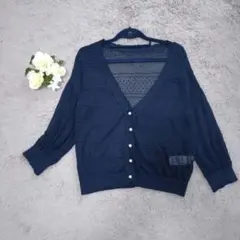 axes femme サマーニット カーディガン 七分袖 透かし編み