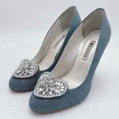 DIANA ハート型ビジュー　デニム　パンプス　24cm ハイヒール