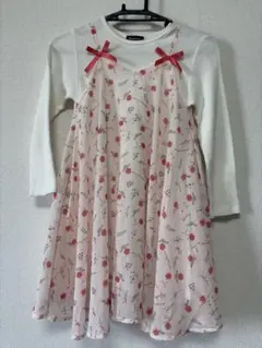 moujonjon 花柄フリルワンピース ピンク長袖 リボン付き