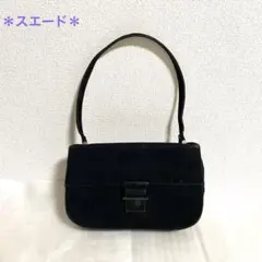 ブラック・長方形 スエード ショルダーバッグ