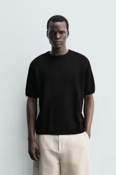 ☆ZARA ザラ リラックスフィット ニット Tシャツ/メンズ/M/黒☆新品のサムネイル