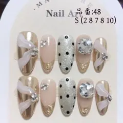 【48】手作ネイルチップ　つけ爪　フレンチ　ミラー　和風　ワンホン風　成人式