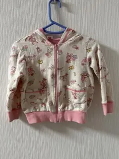 汚れあり！メゾピアノ パーカー 110 総柄 ピンク ジップアップ