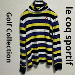 ルコック ゴルフ ボーダー ハイネック カットソー ロンT 刺繍ロゴ.