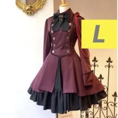 膝丈ワンピース 軍服 ロリータ ワンピース ゴスロリ ドレス ロング 赤 L