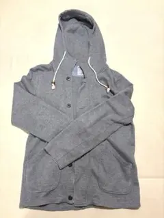 【冬春】フード付きジャケット メンズ L グレー ジップ×ボタン 防寒