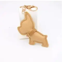 犬のシルエット PUレザー キーホルダー ベージュ（小）