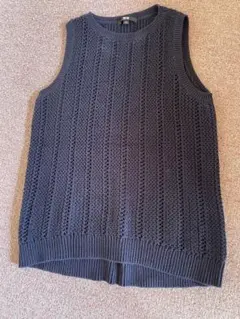 ダークネイビー 編み模様 ノースリーブ ニットベスト M