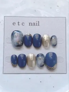 No520ベリーショート　ネイルチップ　ブルー　マグ　ニュアンス　冬ネイル