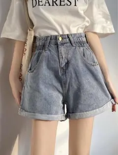 新品未使用 GRL グレイル ロールアップハイウエストデニムショートパンツ Mのサムネイル
