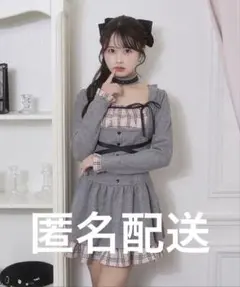Honey Cinnamon クロスリボンポイントチェックワンピース グレー美品のサムネイル