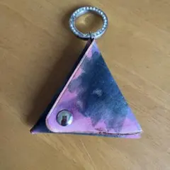 三角形レザーコインケース ピンク黒