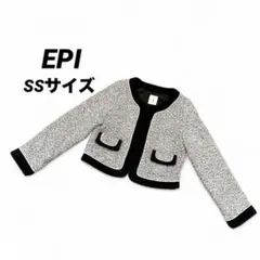 ★希少美品【EPI】フォーマルツイード ノーカラージャケットベロア グレー SS