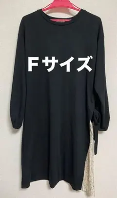 ブラック Fサイズ ワンピース プリーツ 花柄 異素材 長袖 navy