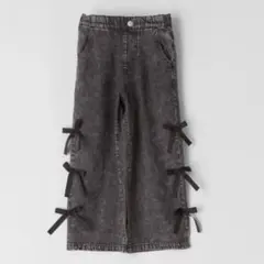 女の子 140 150 リボン デニム ワイド パンツ ズボン ボトム coca
