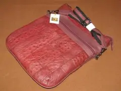 【オーストリッチ　赤茶色パッチワーク　ショルダーバック　肩紐付】新品・未使用