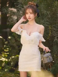 JEWELS フリルオフショルダーナイトドレス Sサイズ