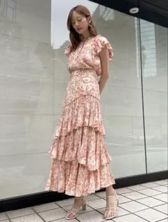 SNIDEL フリルスリーブブラウススカートセットSWFB231131 オレンジ