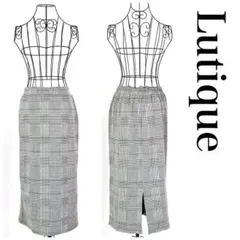 Lutique チェック柄タイトロングスカート 秋冬 L【adr006】