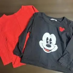 ミッキー黒　無地赤　110 ロンT