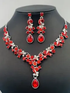 レッド シルバー 揺れる Y字 社交ダンス ベリーダンス ネックレス セット