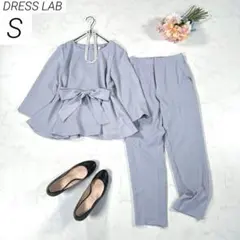 【洗える】　ドレスラボ　セットアップ　パンツスーツ　リボン　通勤　グレー　S