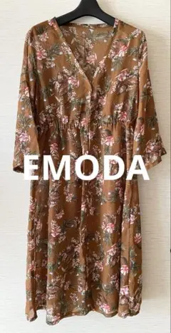 美品‼️フラワープリント薄手 ロングカーディガン　　ブラウン　ワンピース
