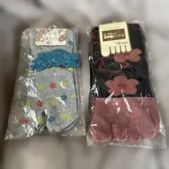 新品　未使用　レディース　ソックス　5本指　足袋型　花柄　梅　23〜25cm