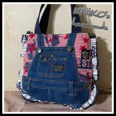 オーバーオール×アメカジt-R☆ラウンドフリルミニトートバッグ/デニムリメイク