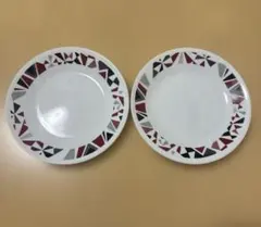 【海外製 ヴィンテージ】Corelle コレール お皿 2枚 セット 赤 黒　白