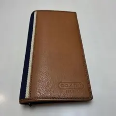 【値下げ】coach コーチ　二つ折り長財布　ブラウン/ネイビー