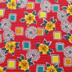 KEI FABRIC ケイ ファブリック＊フラワースクエア 赤地 はぎれ 生地