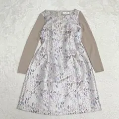 【美品】スーパービューティー　ワンピース　異素材切替　ビジュー　花柄　44