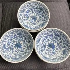 青い花柄 陶器 3個セット