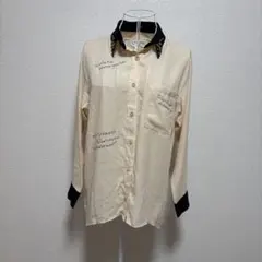 【M】one way クリーム色 長袖シャツ スタッズ付き　ブラウス　シアー