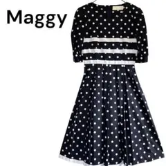 【銀座マギー】美品 9号 ドット柄 ワンピース 昭和レトロ 韓国 映画　上品