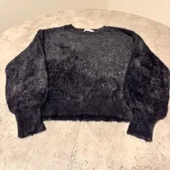 BROWNY ブラック　長袖　ボア　ニットセーター 短丈F