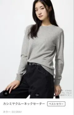 カシミヤクルーネックセーター M03 GRAY