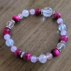 ピンクとクリアビーズのブレスレット(金運)