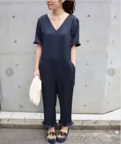 IENA Naoko Tsuji フリルオールインワン 辻直子 ネイビー 麻混