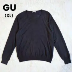 GU クルーネックニットセーター 黒 シンプル レディース シンプル【XL】