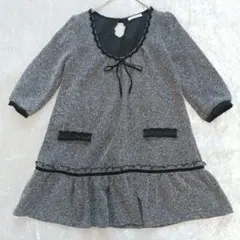 アクシーズファム ツイード チュニック ワンピース グレー フリル 長袖 ミニ