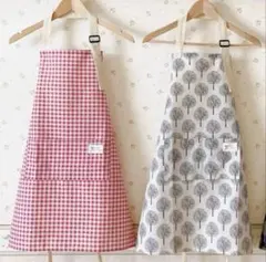 北欧柄 エプロン 2枚 リネン カフェ おしゃれ 赤 白 新生活 プレゼント