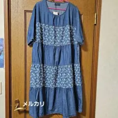 D.S.CLUB デニムワンピース 花柄刺繍 Lサイズのサムネイル