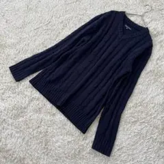 スパイラルニュース　ケーブルニット　Vネック　ネイビー　XL 大きいサイズのサムネイル