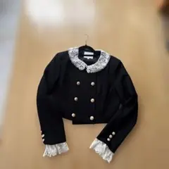 レース襟 クロップドジャケット XL ブラック
