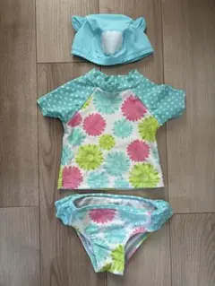 ベビー水着セット 花柄 水色 12m
